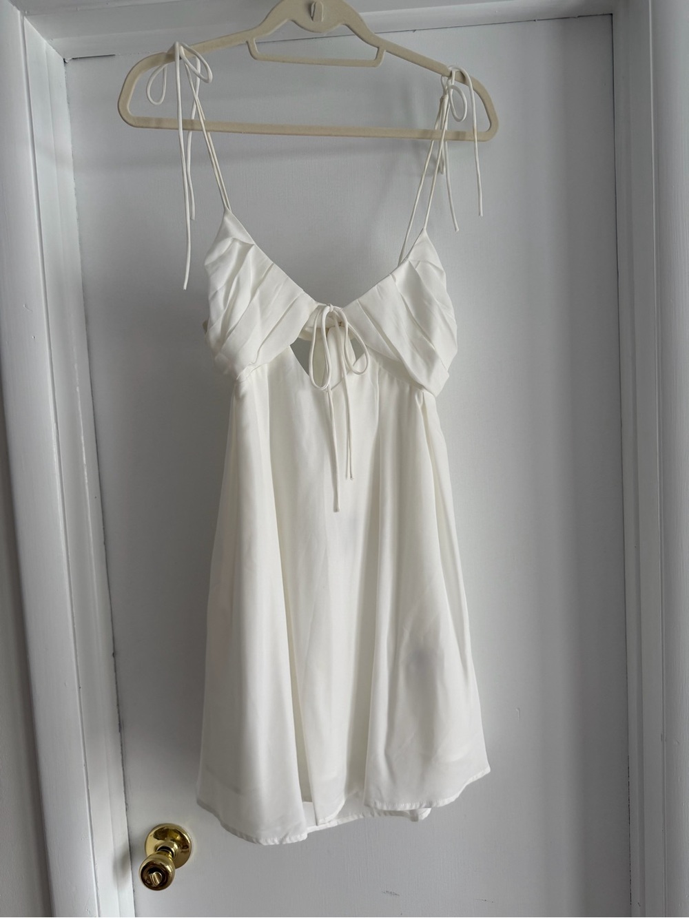 White Tie-Shoulder Babydoll Mini Dress